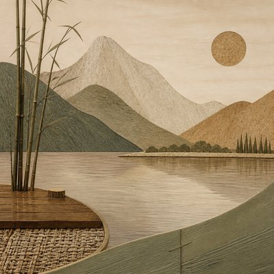 serene landscape with mountains and water