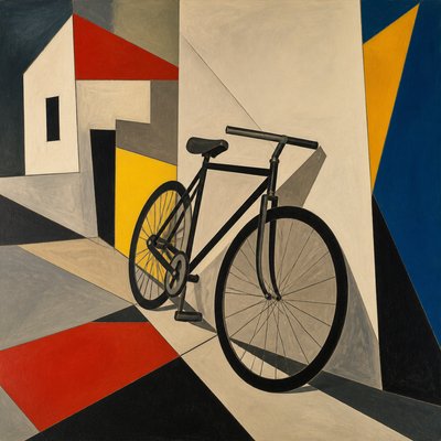 bicyle resting against a wall — Modernist Art Style