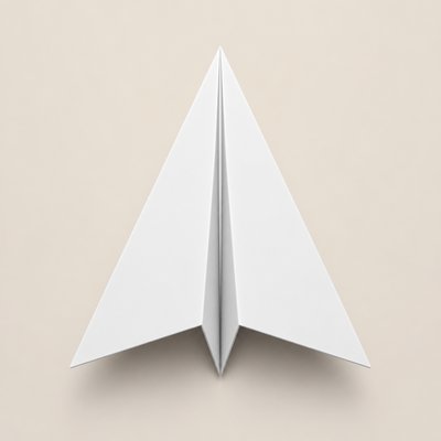 a paper plane, clean minimal composition on a plain background, no text