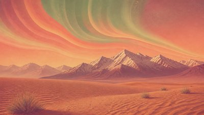 a flowing aurora over snowy peaks, wide sweeping composition, no people, no text