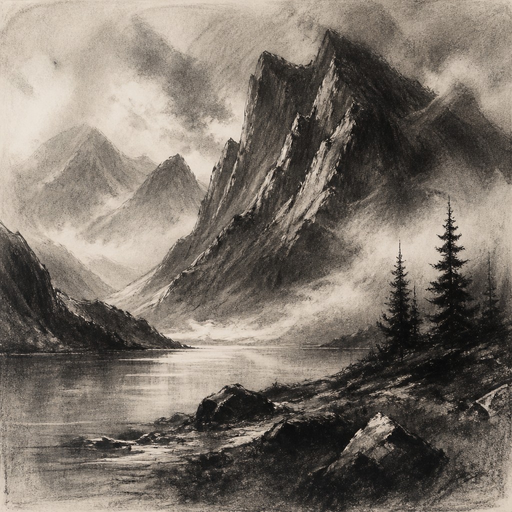 serene landscape with mountains and water