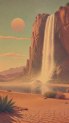 towering waterfall cascading down a cliff