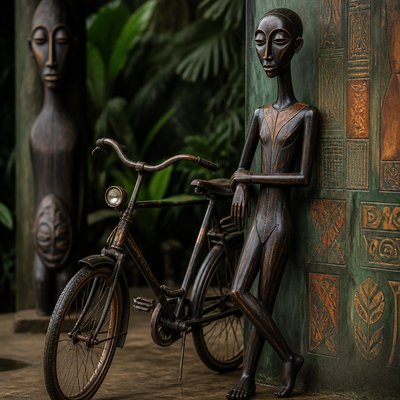 bicyle resting against a wall — Equatorial Guinea Art Style