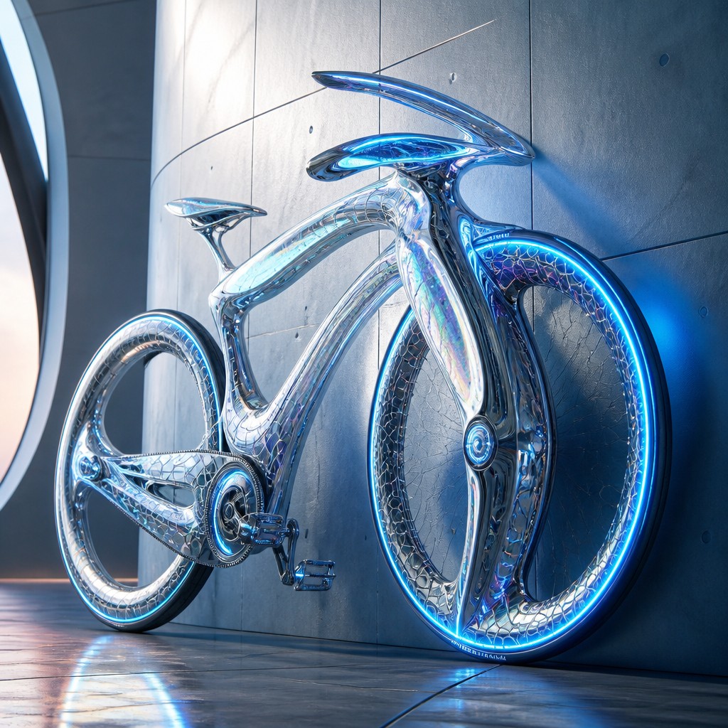 bicyle resting against a wall — Futuristic Architecture Art