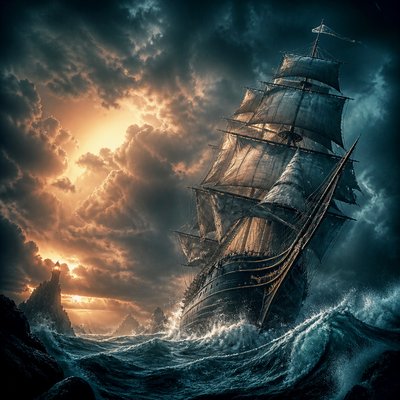 sailing ship on a stormy sea