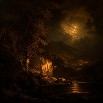 wide landscape with natural scenery — Chiaroscuro Painting Style