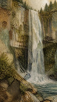 towering waterfall cascading down a cliff