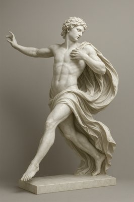 a statue of a man with a cape on his head