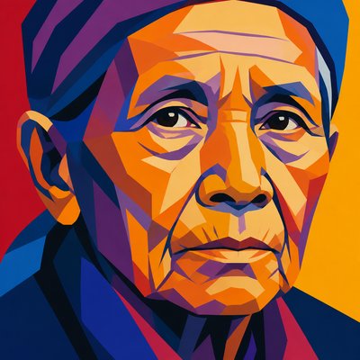 close-up portrait of an elderly person with expressive weathered features