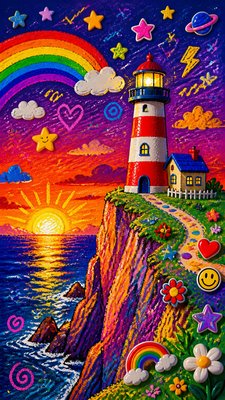 a lone lighthouse on a cliff at dusk under a dramatic sky, no text or lettering