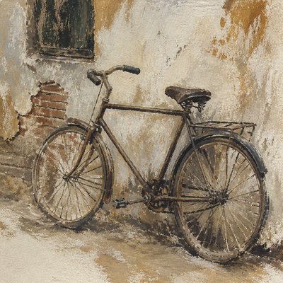 bicyle resting against a wall — Dry Brush Painting Style