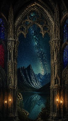 a tranquil mountain lake beneath a starry night sky, no people, no text
