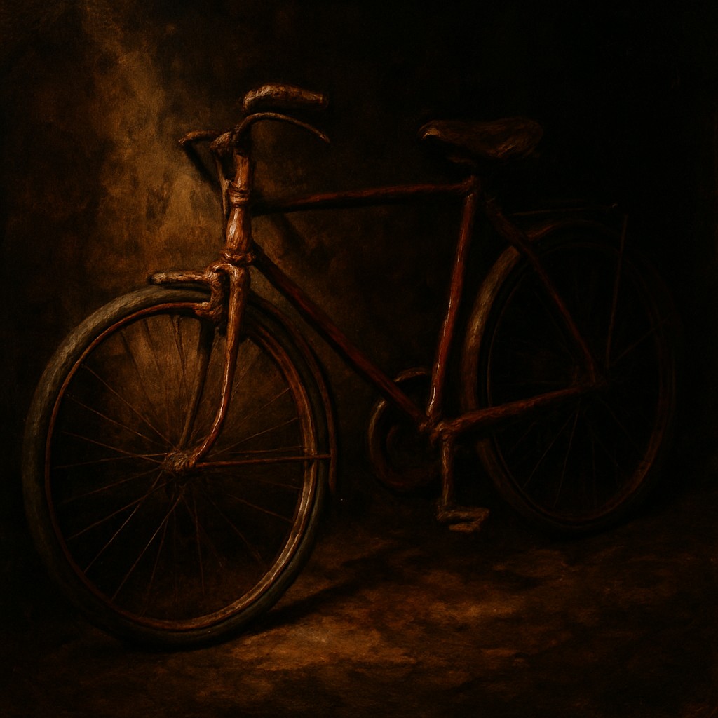 bicyle resting against a wall
