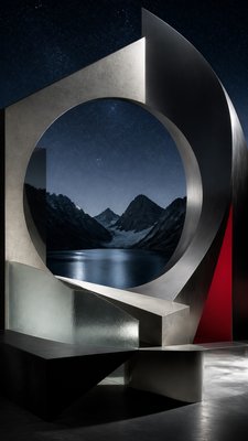 a tranquil mountain lake beneath a starry night sky, no people, no text
