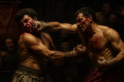 Roman boxers punching one another
