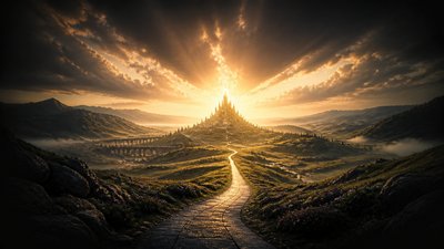 sweeping panoramic landscape with a dramatic sky