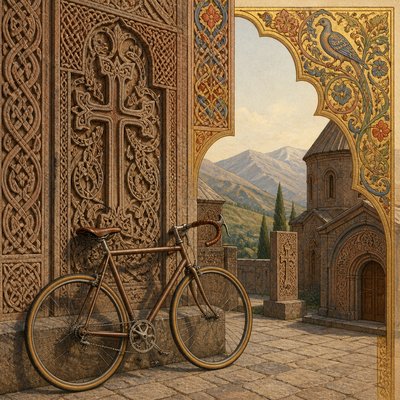 bicyle resting against a wall — Armenian Art Style