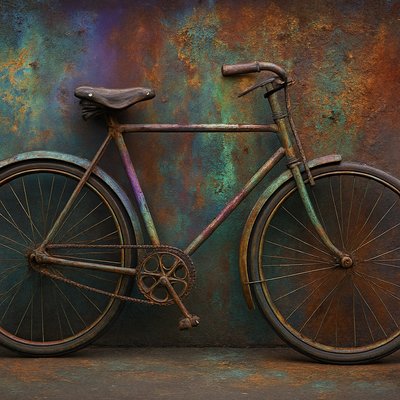bicyle resting against a wall