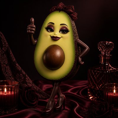 a happy avocado character giving a thumbs up, bold readable design on a plain background, no text