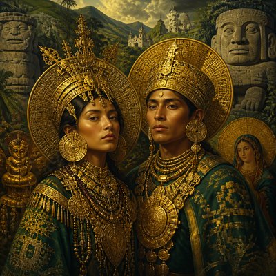 portrait of two people together — Colombian Art Style