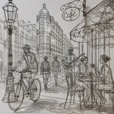 urban street with city activity — Wire Art Style
