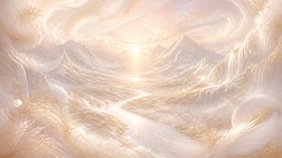 a vast valley with a river winding toward distant mountains at sunrise, no people, no text