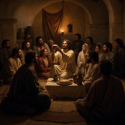 early Christian house church gathers to celebrate the eucharist