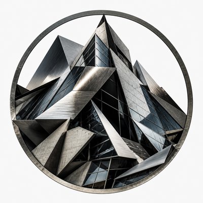 an emblem of a mountain peak inside a circle, simple bold shapes on a plain background, no text or lettering