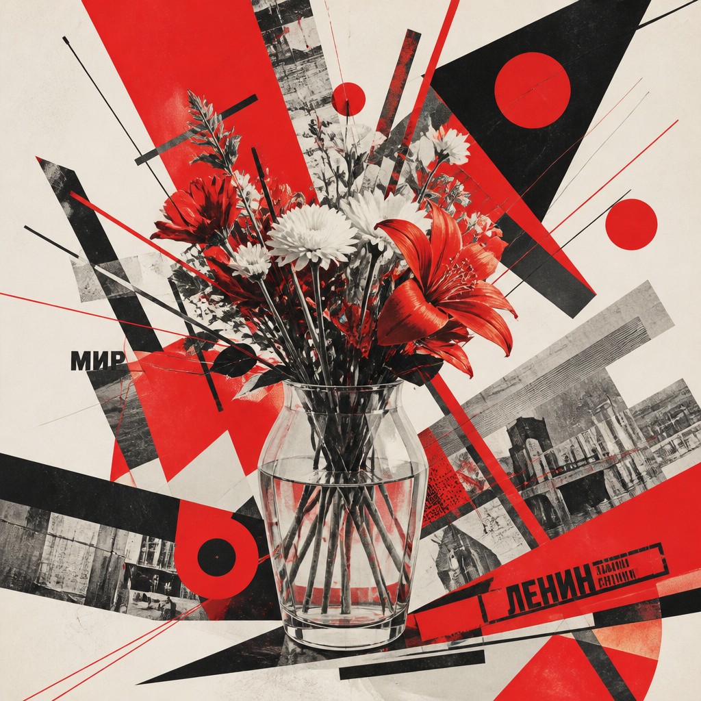 bouquet of flowers in a glass vase — Moscow Avant-Garde Art Style