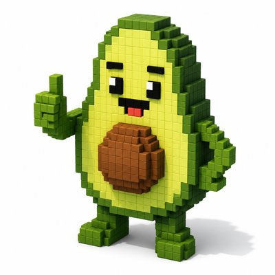 a happy avocado character giving a thumbs up, bold readable design on a plain background, no text