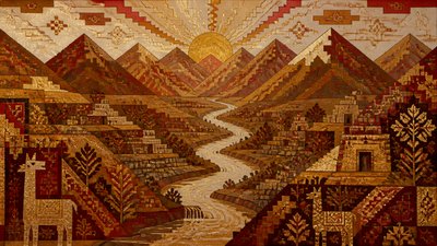a vast valley with a river winding toward distant mountains at sunrise, no people, no text