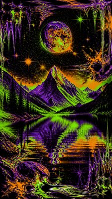 a tranquil mountain lake beneath a starry night sky, no people, no text