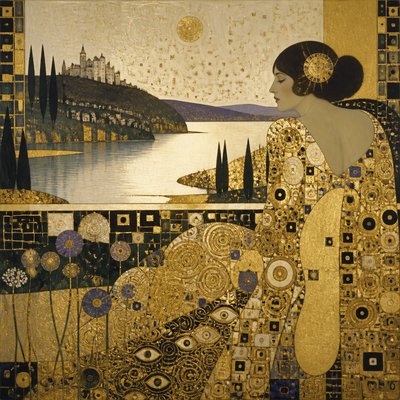 wide landscape with natural scenery — Vienna Secession Art Style