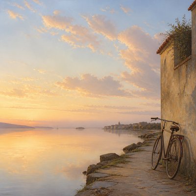 bicyle resting against a wall — Luminism Art Style