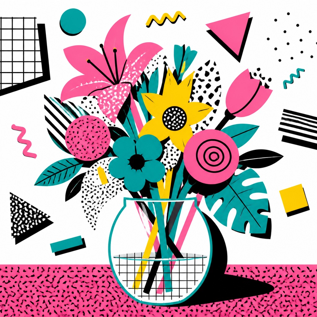 bouquet of flowers in a glass vase — Memphis Design