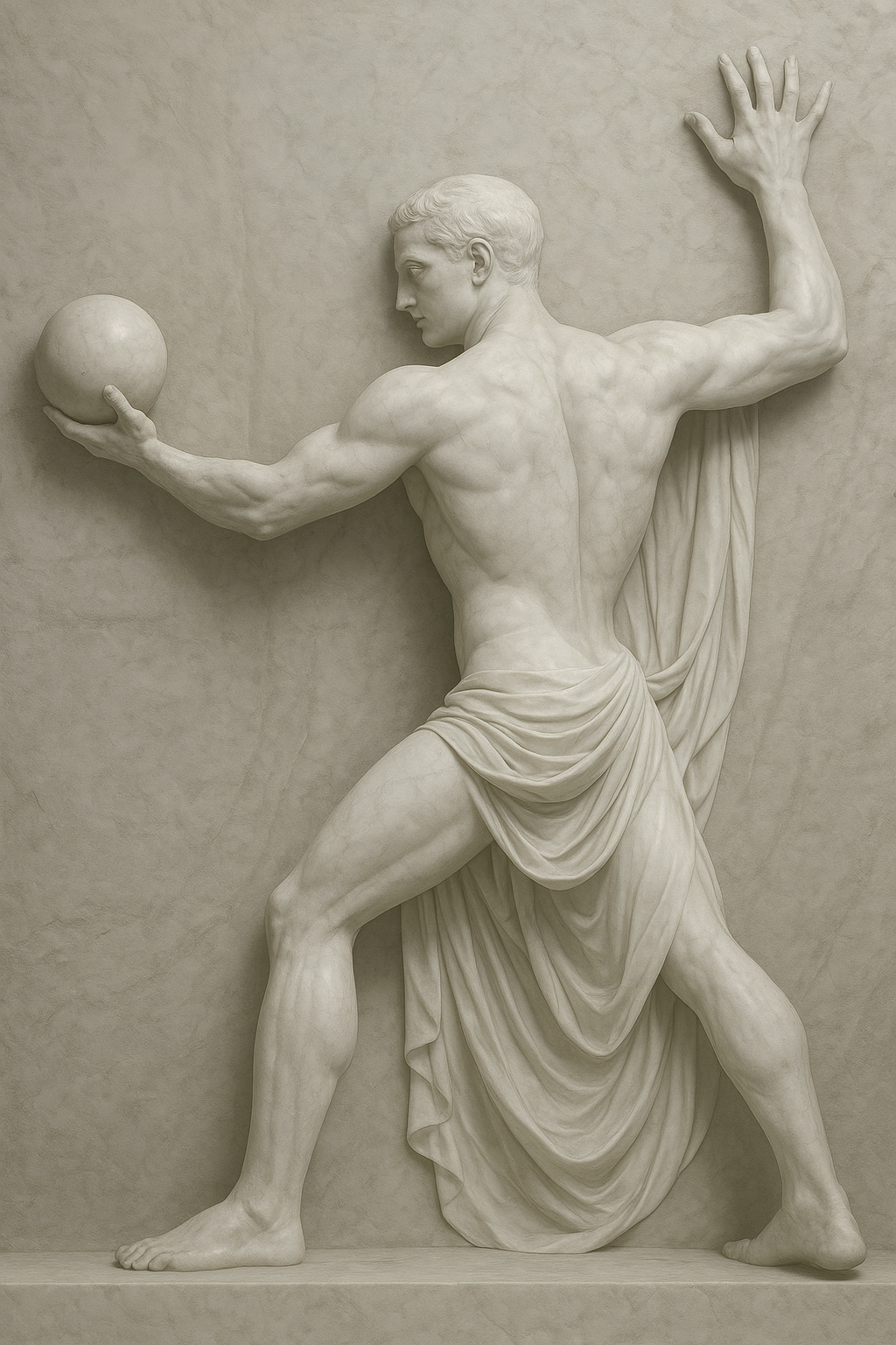 a statue of a man holding a ball