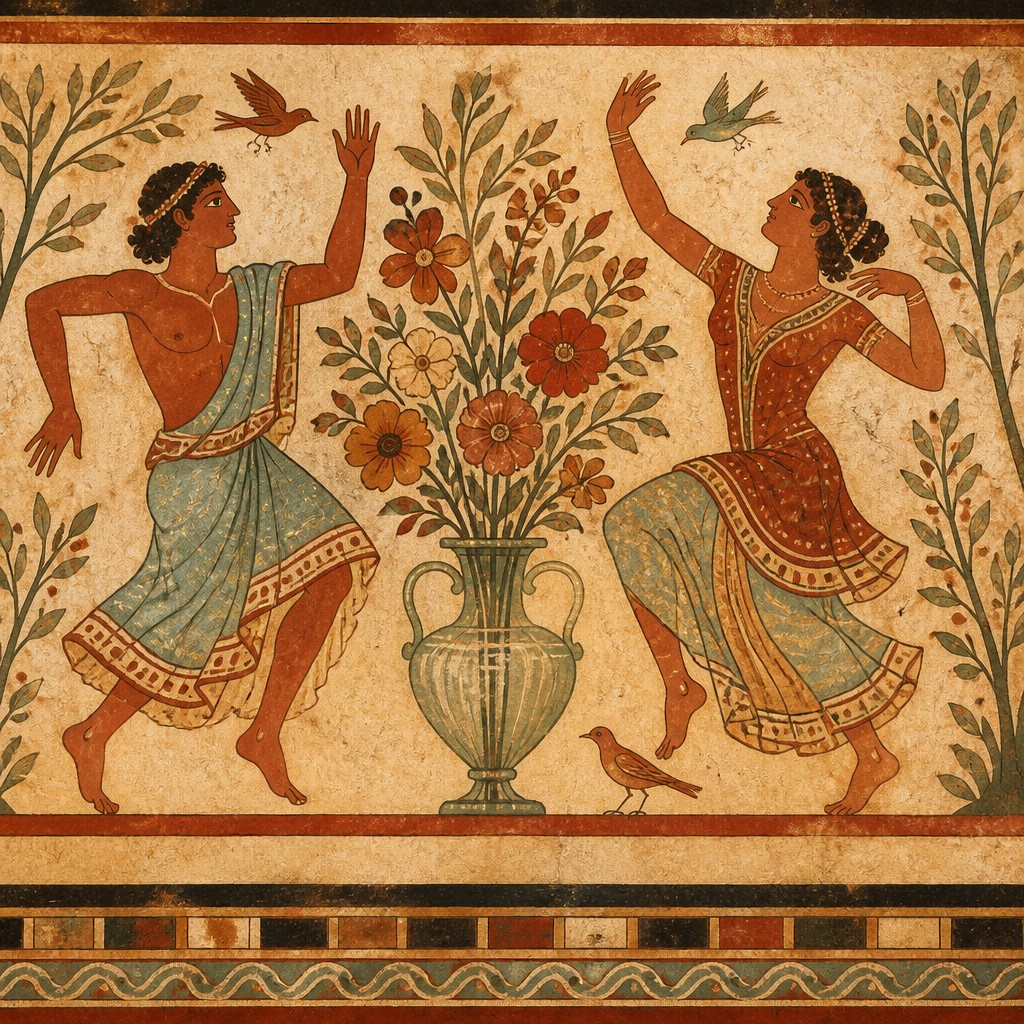 bouquet of flowers in a glass vase — Etruscan Art Style