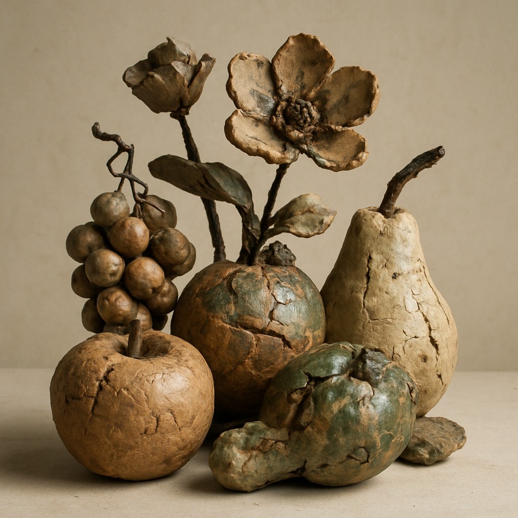 still life arrangement of fruits and flowers
