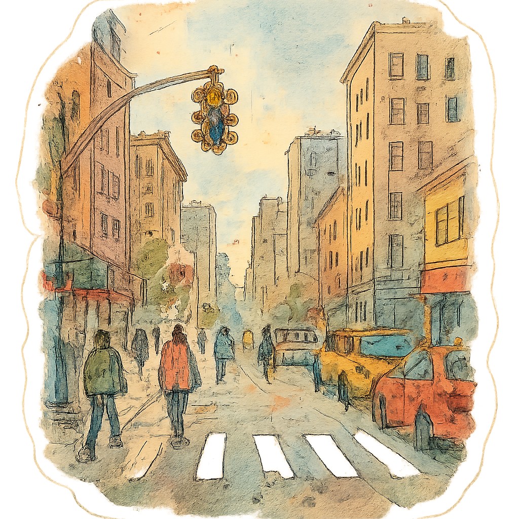 urban street with city activity