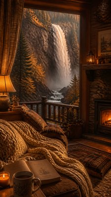 towering waterfall cascading down a cliff