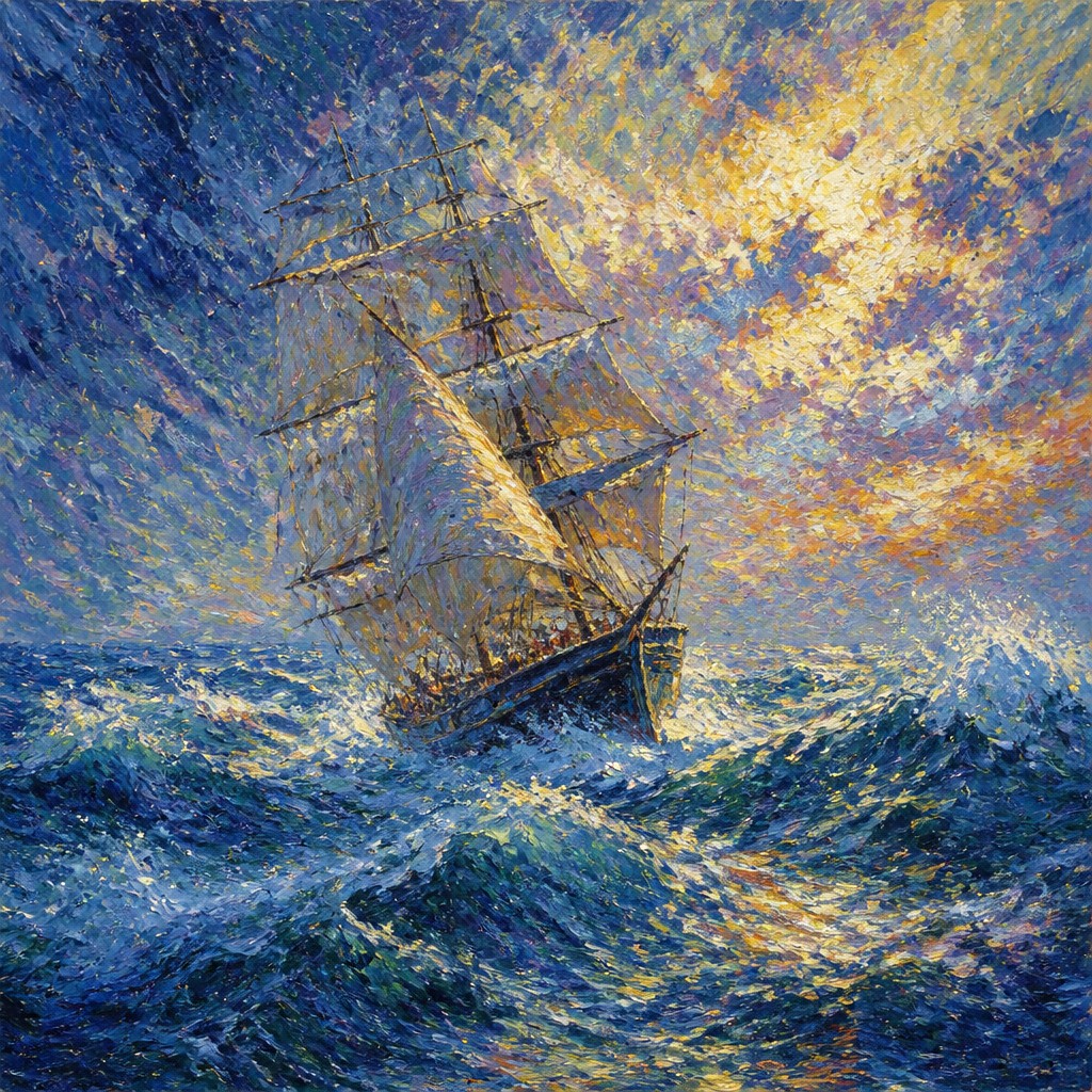 sailing ship on a stormy sea