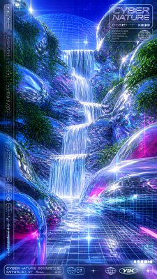 a cascading waterfall in a lush green gorge, no people