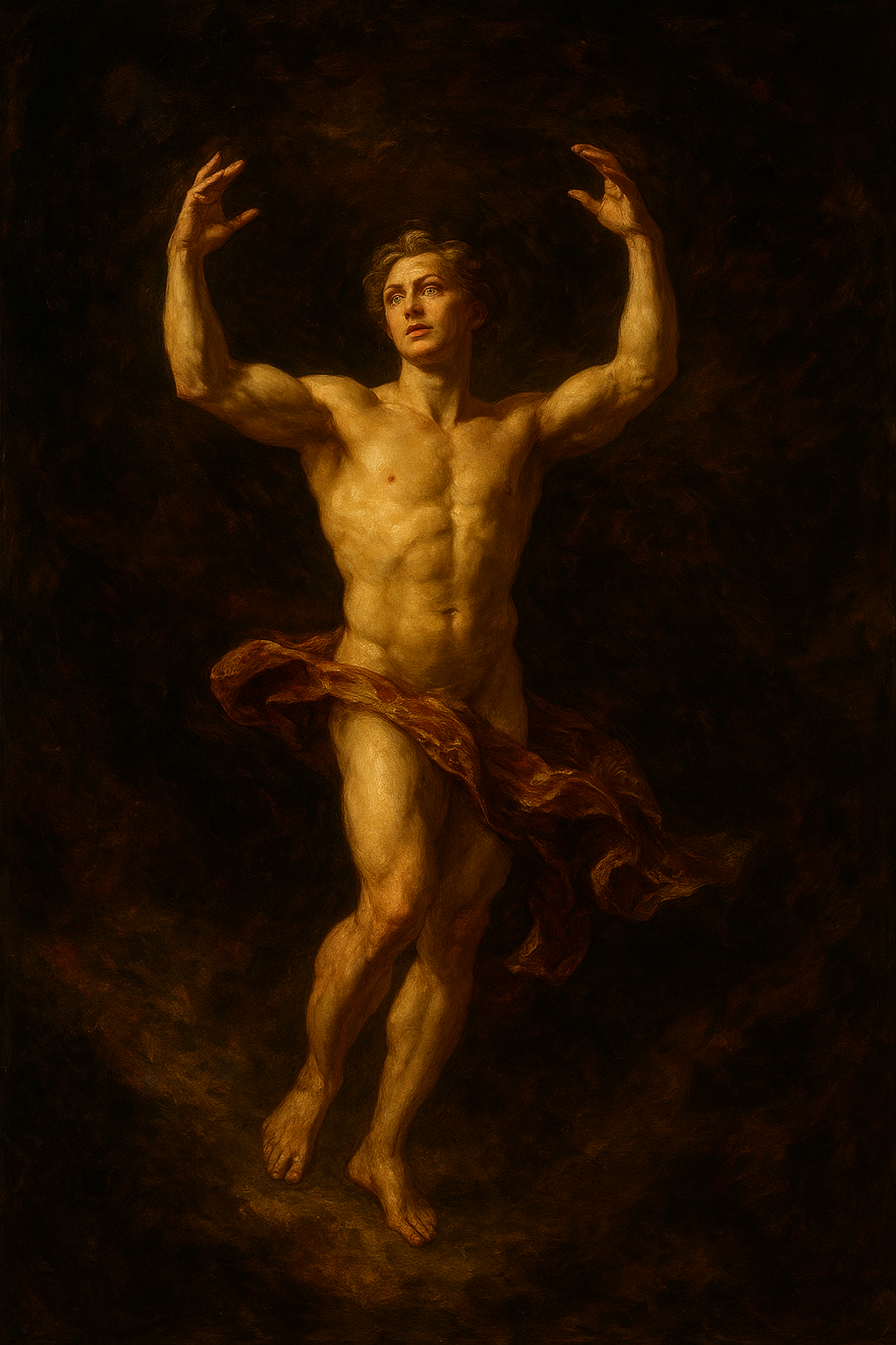 a painting of a man with a towel around his neck