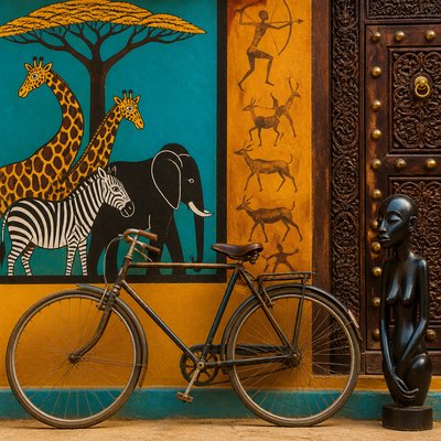 bicyle resting against a wall — Tanzanian Art Style