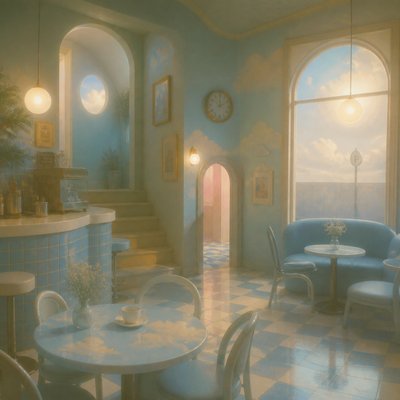 cozy cafe interior with warm lighting