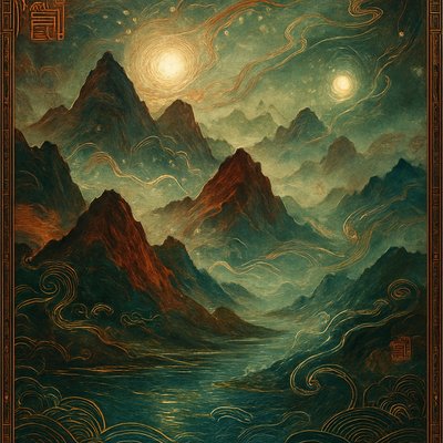 serene landscape with mountains and water
