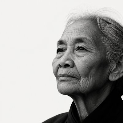 close-up portrait of an elderly person with expressive weathered features