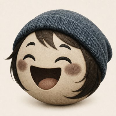 an exaggerated laughing face of an original round mascot character, bold and readable at small size, plain background, no text