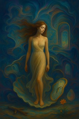 a painting of a woman in a flowing dress
