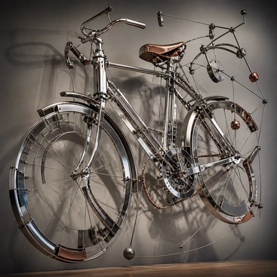 bicyle resting against a wall